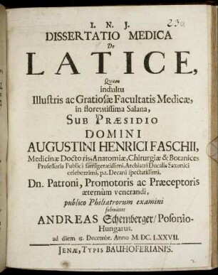 Dissertatio Medica De Latice