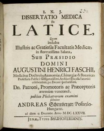 Dissertatio Medica De Latice