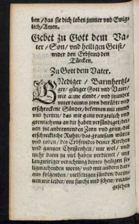 Gebet zu Gott dem Vater/ Son/ und heiligen Geist/ wider den Erbfeind den Türcken.