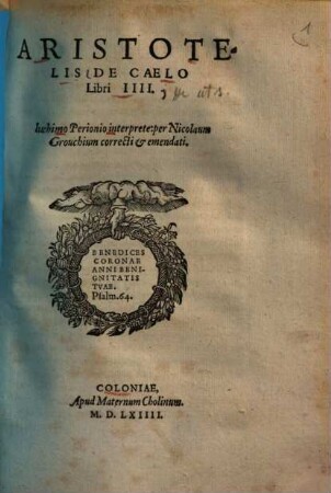 Aristotelis de caelo libri IIII.