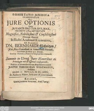 Dissertatio Iuridica Inauguralis De Iure Optionis