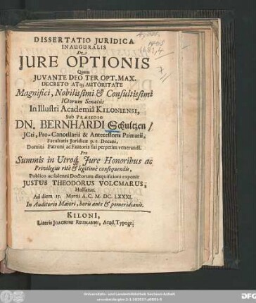 Dissertatio Iuridica Inauguralis De Iure Optionis