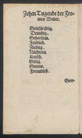 Zehen Tugende der Fromen Weiber.