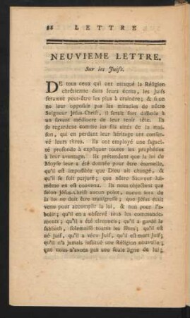 Neuvieme Lettre. Sur les Juifs.
