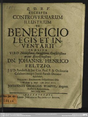 Excerpta Controversiarum Illustrium De Beneficio Legis Et Inventarii