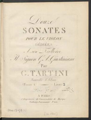 Livre 2: Douze Sonates Pour Le Violon Œuvre 1.er