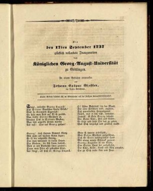 Die den 17ten September 1737 glücklich vollendete Inauguration der Königlichen Georg-August-Universität zu Göttingen