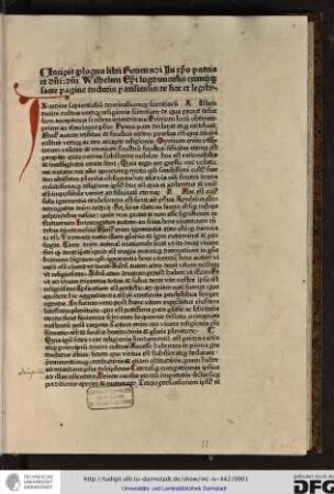 Incipit prologus libri reverendi in Christo patris et domini domini Wilhelmi episcopi Lugdunensis eximiique sacre pagine doctoris Parisiensis de fide et legibus.