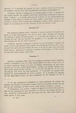 Cinque teoremi di Poligonometria rettilinea e due teoremi di Poligonometria sferica.