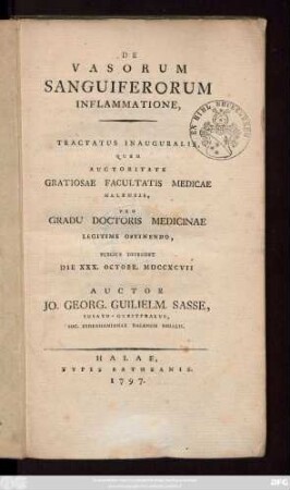 De Vasorum Sanguiferorum Inflammatione : Tractatus Inauguralis