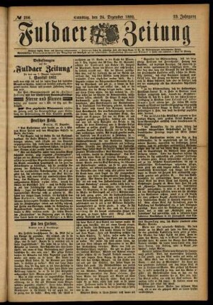 Ausgabe vom Samstag, den 24. Dezember 1892.