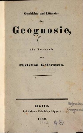 Geschichte und Litteratur der Geognosie : ein Versuch