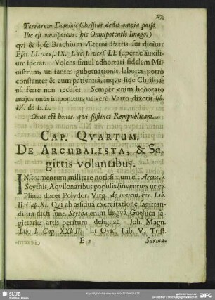 Cap. Quartum. De Arcubalista, & Sagittis volantibus