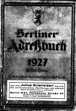 Berliner Adreßbuch 1927 Erster Band