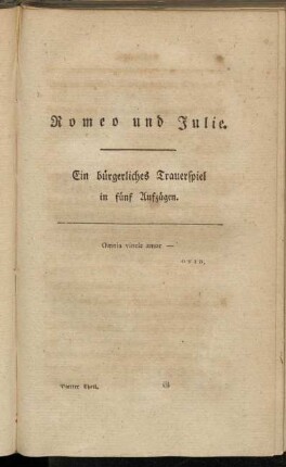 Romeo und Julie : Ein bürgerliches Trauerspiel in fünf Aufzügen / Christian Felix Weiße