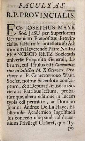 Commentarius In Selectas M.T. Ciceronis Orationes : Ad Usum Scholarum Societatis Jesu, Pars I.