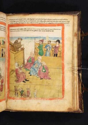 Hören (um Gottes Wort zu hören): Prediger auf Kanzel, davor andächtige Hörer