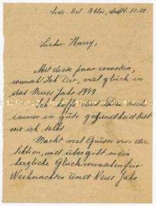 Brief gerichtet an Harry Weiss vom Legionär A. Deschamps aus dem Indochina-Konvolut des Legionärs Harry Weiss