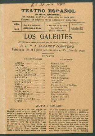 1921000200: Los galeotes : comedia en cuatro actos