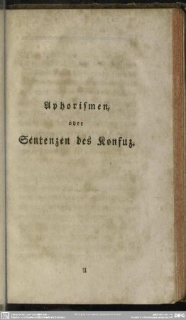 Aphorismen, oder Sentenzen des Konfuz