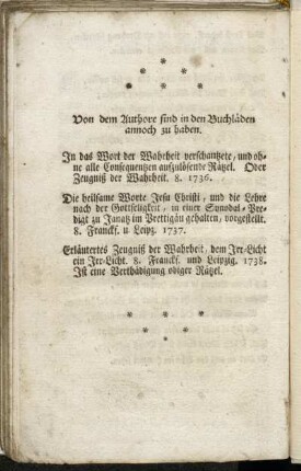 Von dem Authore sind in den Buchläden annoch zu haben.