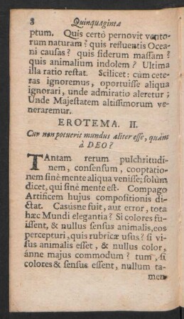 Erotema II. Cum non potuerit mundus aliter esse, quam à DEO?