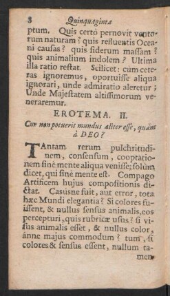 Erotema II. Cum non potuerit mundus aliter esse, quam à DEO?