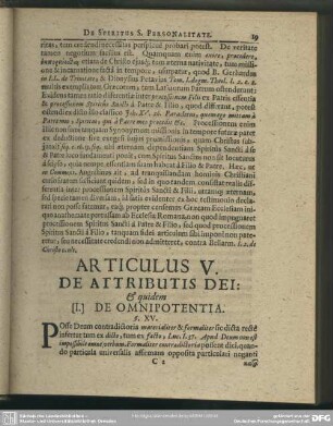 Articulus V. De Attributis Dei