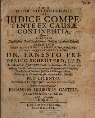 Diss. inaug. de iudice competente ex causae continentia