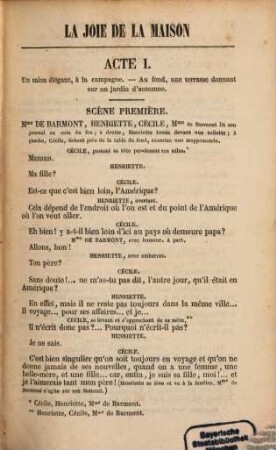 La joie de la maison : Comédie en trois actes par Anicet-Bourgeois et A[drien] Decourcelle. Représentée pour la première fois, à Paris, sur le théâtre du Vaudeville, le 6 mars. 1855