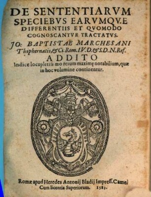 De sententiarum speciebus ... et quomodo cognoscantur Tractatus