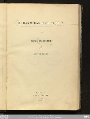 Theil 1: Muhammedanische Studien