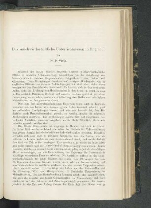 Das milchwirthschaftliche Unterrichtswesen in England