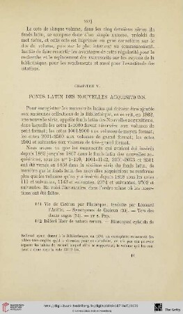 Chapitre V: Fonds latin des nouvelles acquisitions