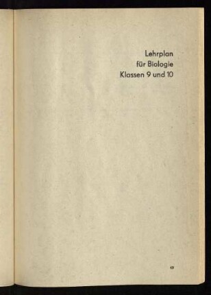 Lehrplan für Biologie Klassen 9 und 10