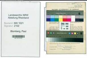 Entnazifizierung Paul Blomberg , geb. 20.06.1907 (Maler)