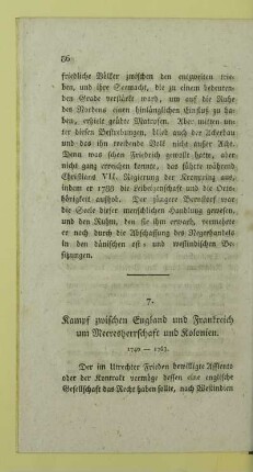 7. Kampf zwischen England und Frankreich um Meeresherrschaft und Kolonien. 1740-1763