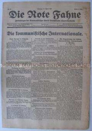 Kommunistische Tageszeitung "Die Rote Fahne" über die Konstituierung der Kommunistischen Internationale im März 1919