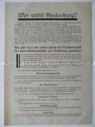 Wahlaufruf der NSDAP zur Reichspräsidentenwahl 1932 mit Bilanz der Präsidentschaft Hindenburgs