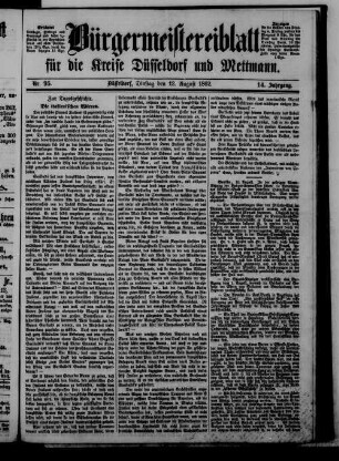 Bürgermeistereiblatt für die Kreise Düsseldorf und Mettmann. 1862-1871