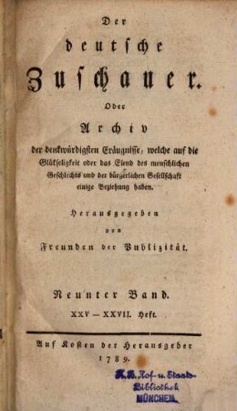 Der deutsche Zuschauer. 9. 1789 = H. 25