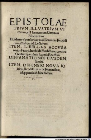 Epistolae trium illustrium virorum ad Hermannum Comitem Nuenarium