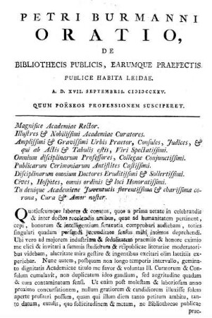 Oratio, De Bibliothecis Publicis, Earumque Praefectis.