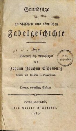 Grundzüge der griechischen und römischen Fabelgeschichte : zum Gebrauch bey Vorlesungen