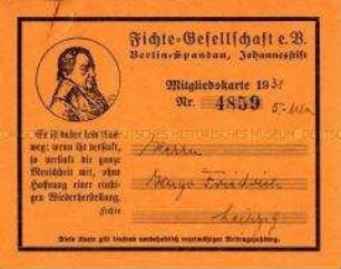 Mitgliedsausweis der Fichte-Gesellschaft