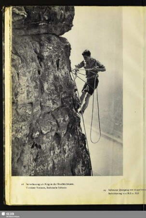 Seilsicherung am Ring in der Bruchholzkante. Vorderer Torstein, Sächsische Schweiz
