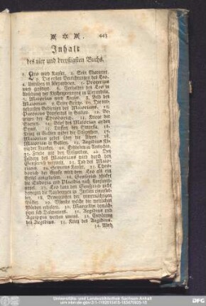 Inhalt des vier und dreyßigsten Buchs.