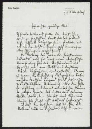 Brief von Otto Bechtle an Margarete Hauptmann