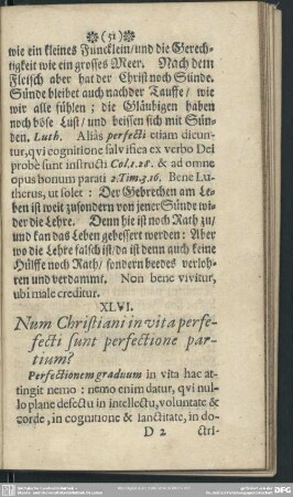 XLVI. Num Christiani in vita perfecti sunt perfectione partium?