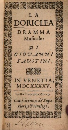 La Doriclea : Dramma musicale
